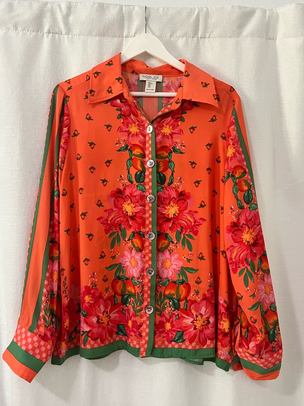 Rachel Zoe Orange Floral Button-Down Blouse Large